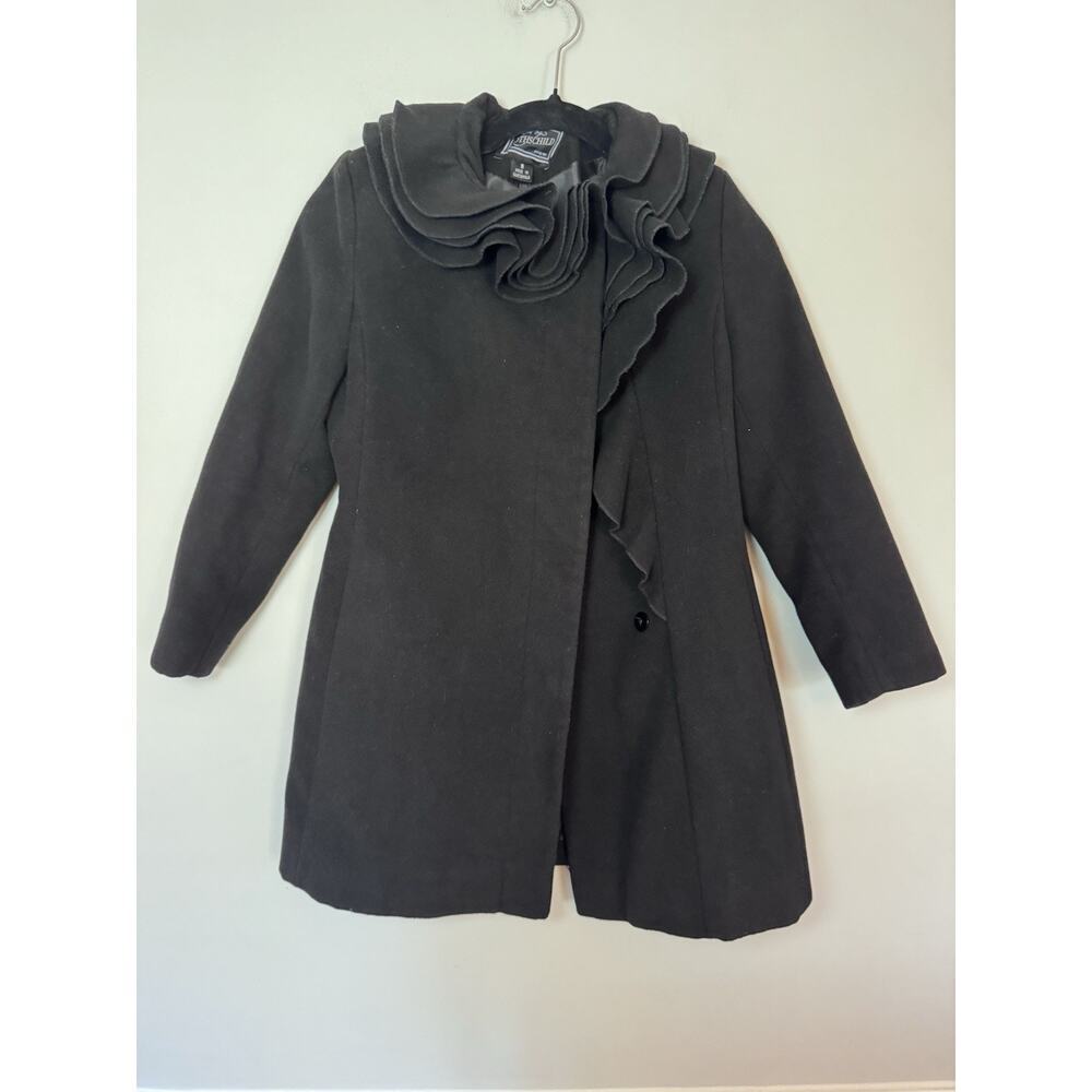Rothschild Girls Ruffle Dress Coat, Winter Coat, Pockets Black Kids Size 8